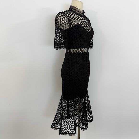 BARDOT Fiona Mesh Short Sleeve Trumpet Midi Dress in Black US 4/XS NWT - Picture 6 of 13